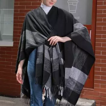Шаль шарф с цветным полосатым принтом имитация кашемира накидка вечерняя одежда свадьба теплый зимний шарф 130x150cm чёрный
