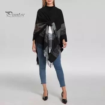 Шаль шарф с цветным полосатым принтом имитация кашемира накидка вечерняя одежда свадьба теплый зимний шарф 130x150cm чёрный