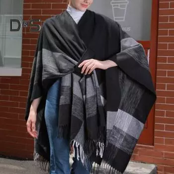 Шаль шарф с цветным полосатым принтом имитация кашемира накидка вечерняя одежда свадьба теплый зимний шарф 130x150cm серый