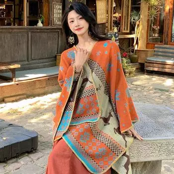 Шаль в этническом стиле прерий Внутренней Монголии с двухсторонним шарфом Рождественская накидка Утолщенная накидка 160-135CM