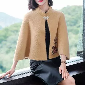 Шаль верхняя одежда осень короткая куртка рубашка бата женская осенне-зимняя накидка вязаный свитер one size чёрный