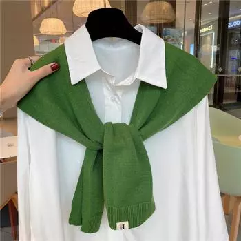 Шаль вязанная крест-накрест, женский однотонный внешний воротник-подделка, универсальный шарф, защита шеи, небольшой жилет для комнаты с кондиционером темно-синий