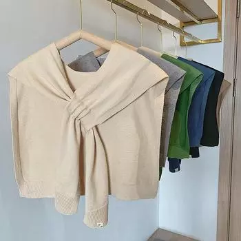 Шаль женская крестообразная универсальная жилетка цвета хаки на плечо шея шаль завязанный фальшивый воротник студент серый