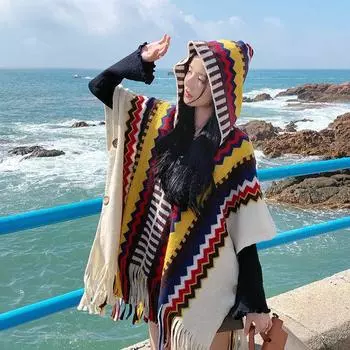 Шаль женский шарф двойного назначения для защиты от солнца и утепления-плащ-куртка