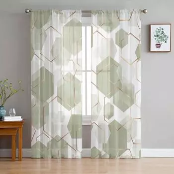 Шалфейно-зеленая геометрическая текстура, прозрачная оконная занавеска, тюлевые шторы для гостиной, спальни, отеля, домашний декор, вуаль, шторы 135W x 114H(cm)