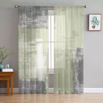 Шалфейно-зеленая масляная краска, текстурная краска, прозрачные шторы для гостиной, украшения оконных штор, кухонных штор из тюля и вуали W135 x H115cm x1