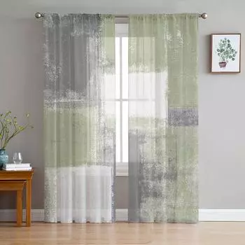 Шалфейно-зеленая масляная краска, текстурная краска, прозрачные шторы для гостиной, украшения оконных штор, кухонных штор из тюля и вуали W135 x H115cm x1