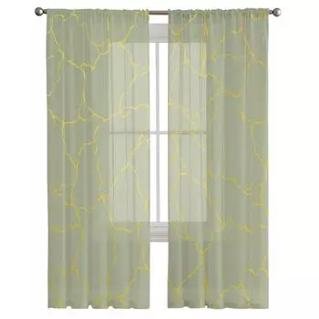 Шалфейно-зеленая текстура, геометрические линии, оконные тюлевые шторы для гостиной, кухни, рождественский домашний декор, прозрачные шторы из вуали 135W x 114H(cm)