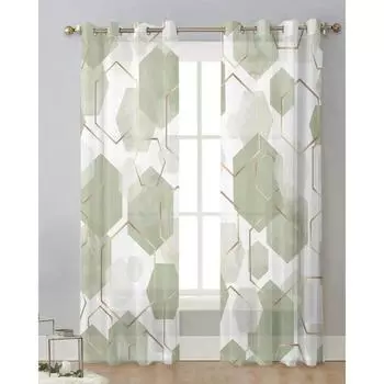 Шалфейно-зеленый Геометрическая текстура Современные тюлевые шторы Гостиная Кухня Прозрачные оконные шторы Вуаль Шторы с люверсами W65X60H(cm)X2Pcs&Hook