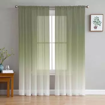 Шалфейные зеленые градиентные тюлевые шторы для гостиной, прозрачные шторы для спальни, кухни, жалюзи, вуаль, шторы 135W x 114H(cm)