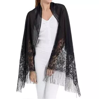 Шали и накидки для официальных вечерних платьев, шарфы для женщин, мягкие сетчатые накидки с бахромой для вечерних платьев, аксессуары для шалей с кружевной бахромой 63*185cm красный