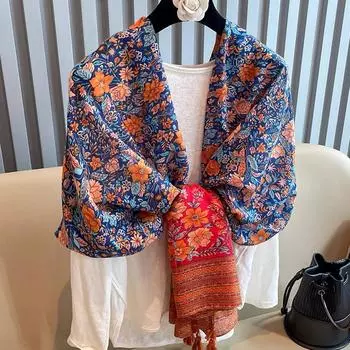 Шали с кисточками Four Seasons, модное ветрозащитное пляжное полотенце, мусульманский платок с принтом в новом стиле, женский, 180 * 85 см, теплая бандана 180X85cm