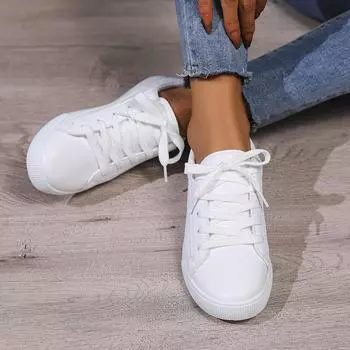 Shallow casual single shoes women s 2024 autumn new shoes Korean version fashionable versatile round head lace-up flat-soled large-size shoes 35 белый