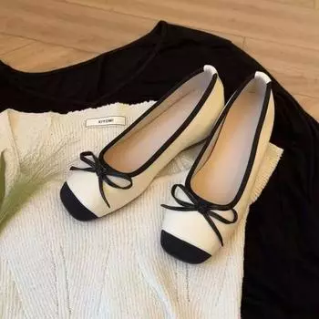 Shallow flat-soled single shoes summer new color matching bow women s shoes versatile casual Doudou shoes 35