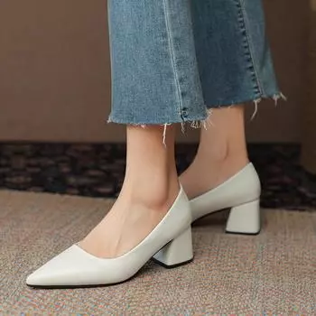 Shallow high heels women s 2025 new women s shoes small leather shoes thick heel single shoes female manufacturer 35