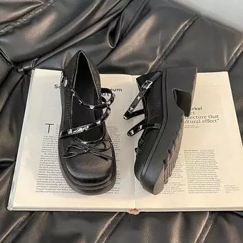 Shallow Mary Jane shoes women s autumn fashion bow retro casual single shoes with skirt small leather shoes trend 35
