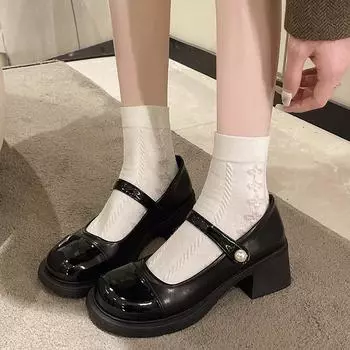Shallow Mouth Casual Heels Lolita Shoes Sandals Ladies Lace-Up Slip on 2024 Round Toe Comfortable Mary Jane African Gold Slip-On 35 чёрный