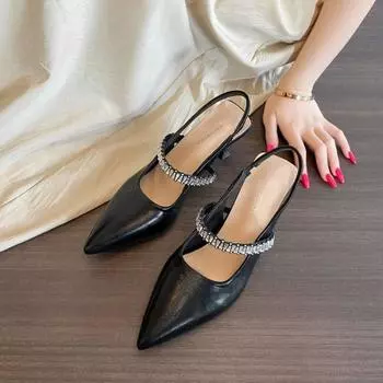 Shallow mouth pointed fashion single shoes female sexy word with stiletto high heels women pedal bag head sandals 35