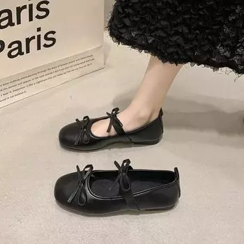 Shallow mouth single shoes new versatile temperament ballet style single shoes round head bow flat bottom fashion women s shoes 35
