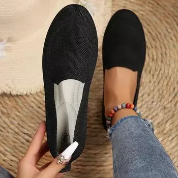 Shallow-mouthed Fly-knit Low-top Single-shoe Women s Shoes Knitted Round-toe Lazy Loafers 36 чёрный