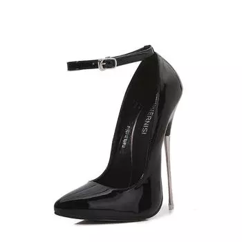 Shallow pointed sexy nightclub metal heel super high heel single shoes fun drag size Shallow single shoes 35