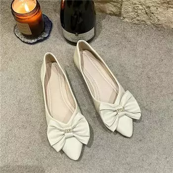 Shallow pointed single shoes women s spring new models directly from the manufacturer gentle bow soft sole versatile evening evening wind flat shoes 35 коричневый