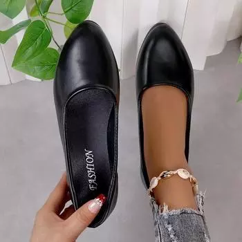 Shallow single shoes women s 2025 spring and autumn new foreign trade pointed wedge heel lazy casual shoes women 36 чёрный