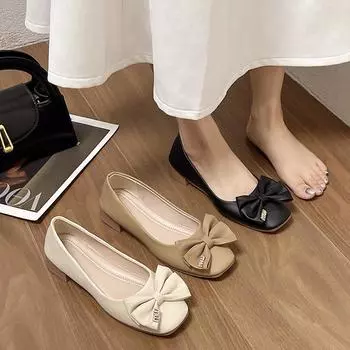 Shallow single shoes women s 2025 spring new ins bow single shoes Doudou shoes comfortable flat-soled mother shoes 35 бежевый