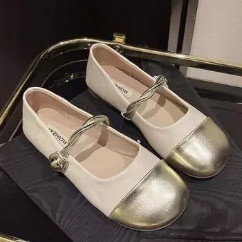 Shallow single shoes women s flat-bottomed small fragrant style color matching Mary Jane shoes women s 2025 new retro literary round head ladyshoes 35 чёрный