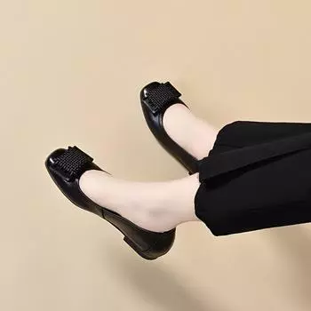 Shallow single shoes women s spring and summer new first-layer cowhide flat bottom comfortable lazy shoes round head 35