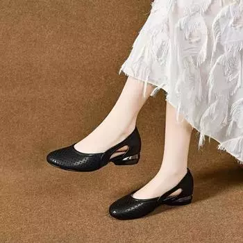 Shallow single shoes women s spring and summer mango head hollow punching flat shoes comfortable one-pedal lazy shoes 34