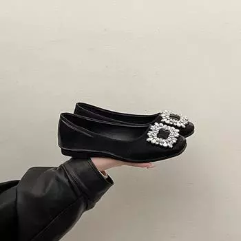 Shallow single shoes women s spring new fashion rhinestone square buckle square head temperament Mary Jane shoes 35