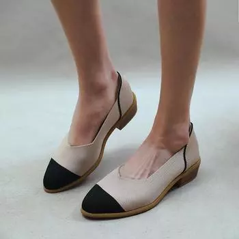 Shallow single shoes women s summer 2024 new European and American large size pointed thick heel fly woven surface women s shoes fashion 35 абрикосовый