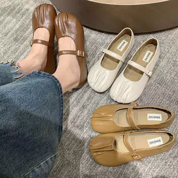 Shallow square head pleated head Doudou shoes 2024 spring and summer new national style grandma shoes versatile flat heel soft sole single shoes 35