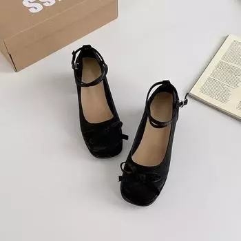 Shallow thick heel single shoes Mary Jane shoes women s spring new small height increase bow 35