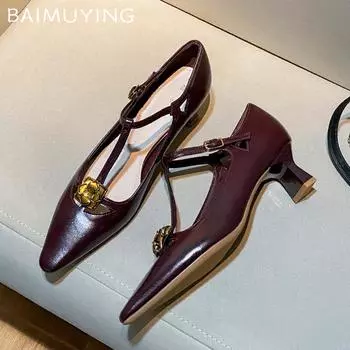 Shallow Women Elegant Shoes Pointed Toe Mid Heels Fashion Sandals 2025 Trend Winter Dress Party Pumps Designer Ladies Zapatillas 35 чёрный