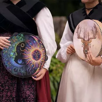 Шаманский барабан ручной работы, шаманский барабан, музыкальный ритм, развитие ретро-очарования, ударный инструмент с молотком A