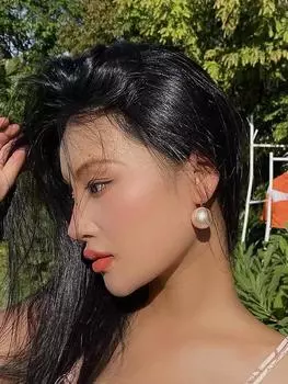 Шампанское~ Французский ретро темперамент Простые хлопковые серьги-гвоздики с крупным жемчугом Серьги в стиле Хепберн Женские высококачественные серьги