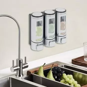 Shampoo Dispenser for Shower Wall 3400ML Chamber Refillable Liquid Soap Dispenser Bottle Bathroom Containers Silver серебряный