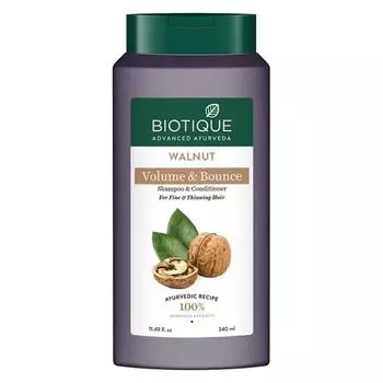 Шампунь и кондиционер Biotique Bio Walnut Volume and Bounce | Шампунь для придания объема тонким волосам | 100% растительные экстракты | 340 мл