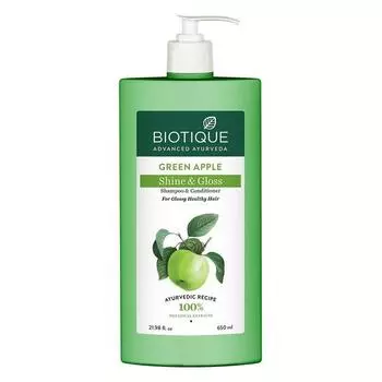 Шампунь и кондиционер Biotique Green Apple Shine & Gloss | Способствует здоровью, блеску и сиянию волос | Питает кожу головы | Все типы кожи | 650 мл