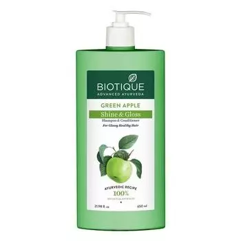 Шампунь и кондиционер Biotique Green Apple Shine & Gloss | Питает кожу головы | Делает волосы мягкими и гладкими | 100% растительные экстракты | Все типы кожи | 650 мл