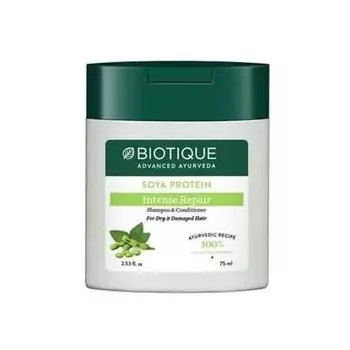 Шампунь-кондиционер с Соевым протеином: для сухих и поврежденных волос (75 мл), Soya Protein Intense Repair Shampoo & Conditioner, Biotique 5.65625