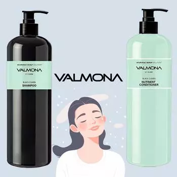 Шампунь против выпадения волос Valmona Black Cumin 480 мл и кондиционер для кожи головы 480 мл (Один, Установить параметры) Shampoo 480ml