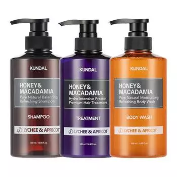 Шампунь + уход + гель для душа Kundal 500 мл, корейская косметика с приятным ароматом