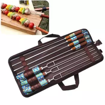 Шампуры для барбекю, 7 шампуров для барбекю, нержавеющая сталь, гриль для барбекю, палочка для кебаба, игольная посуда