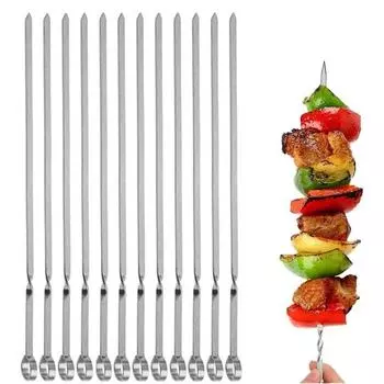 Шампуры для барбекю из нержавеющей стали для использования на кухне и на открытом воздухе. Идеальные подарки для любителей барбекю.