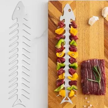 Шампуры для барбекю из нержавеющей стали, нержавеющие, устойчивые к коррозии, многоразовые уникальные шампуры для гриля в форме рыбьих костей серебряный