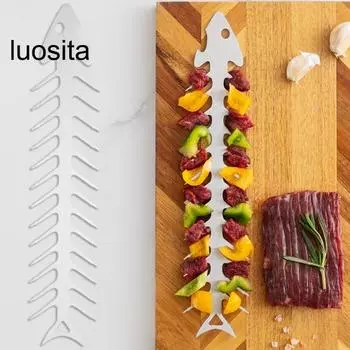 Шампуры для барбекю из нержавеющей стали, нержавеющие, устойчивые к коррозии, многоразовые, уникальная форма рыбных костей, шампуры для гриля серебряный