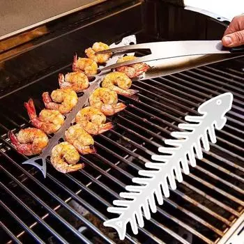 Шампуры для барбекю из нержавеющей стали, нержавеющие, устойчивые к коррозии, многоразовые уникальные шампуры для гриля в форме рыбьих костей серебряный